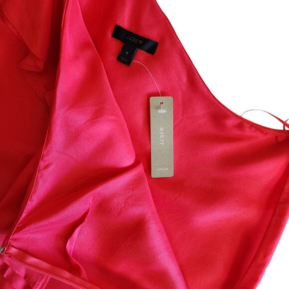 J Crew Womens One Shoulder Silk Shantung Top Size 8 Brilliant Poppy Ruffle NEW - Picture 6 of 11